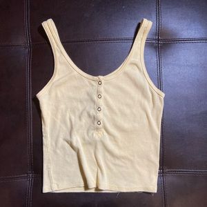 yellow cropped button up tank